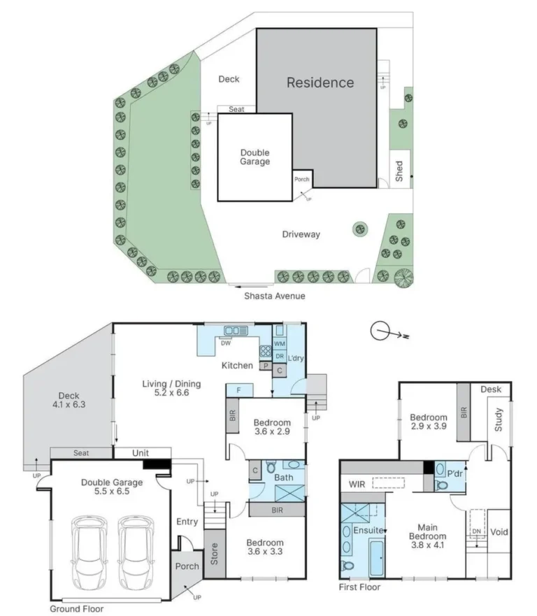Residential building floor plan with garage and rooms